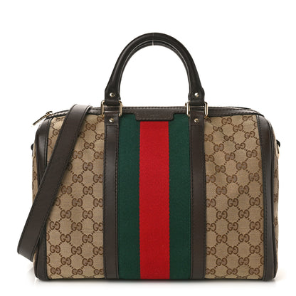 Gucci Monogram Selleria Calfskin Vintage Web Medium Boston Beige Ebony Cocoa 1 of 12