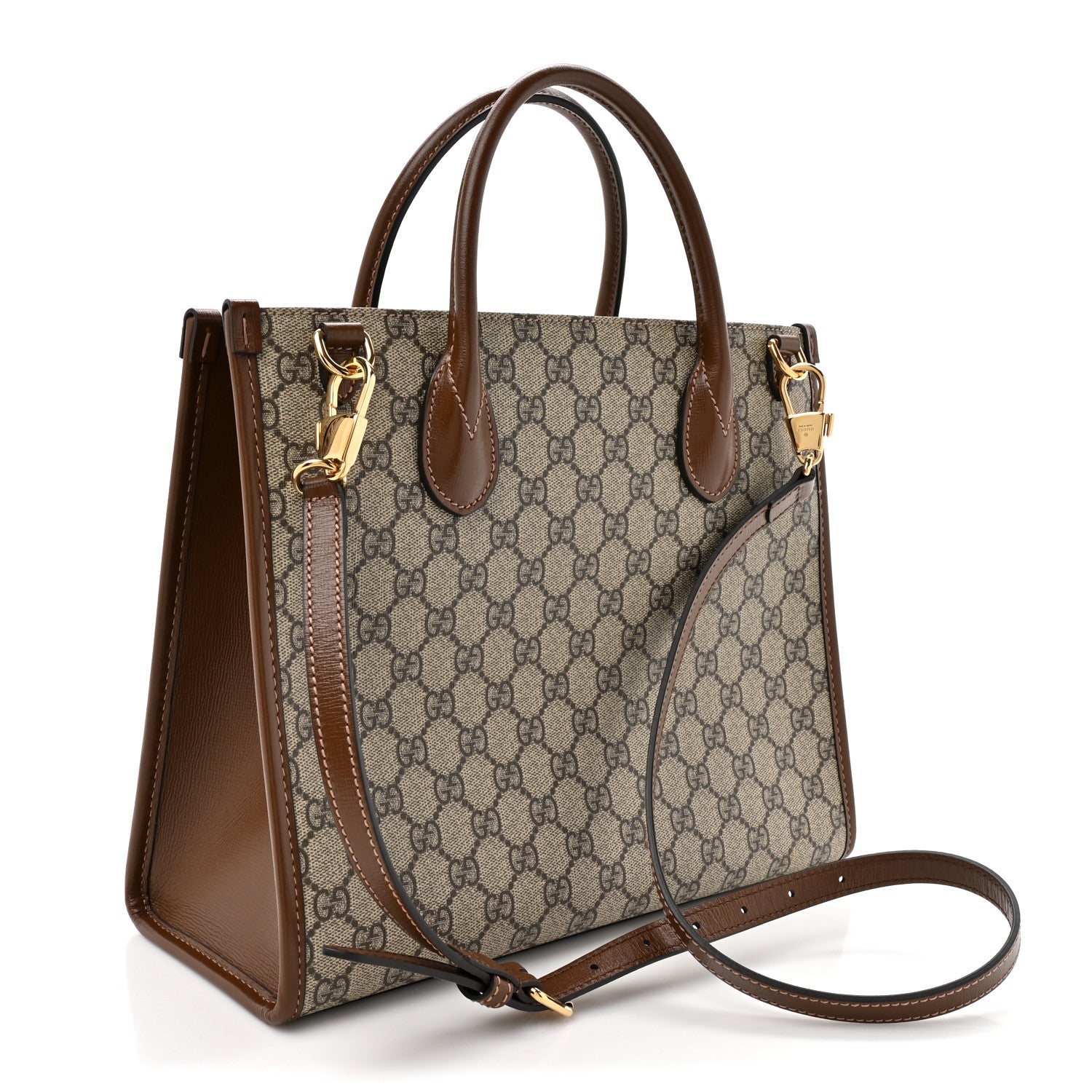 Gucci GG Supreme Monogram Azalea Calfskin Small Retro Interlocking G Tote Bag Beige Ebony Brown Sugar 3 of 12