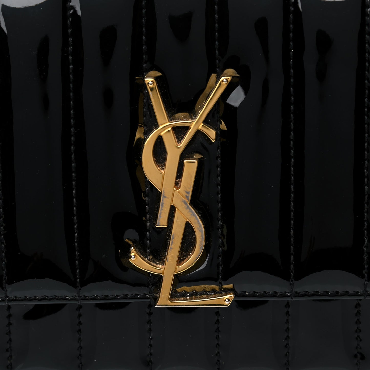 Patent Calfskin Matelasse Monogram Small Vicky Chain Bag Black