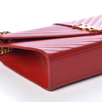 Saint Laurent Grain De Poudre Matelasse Chevron Large Monogram Satchel Lipstick Red 5 of 10