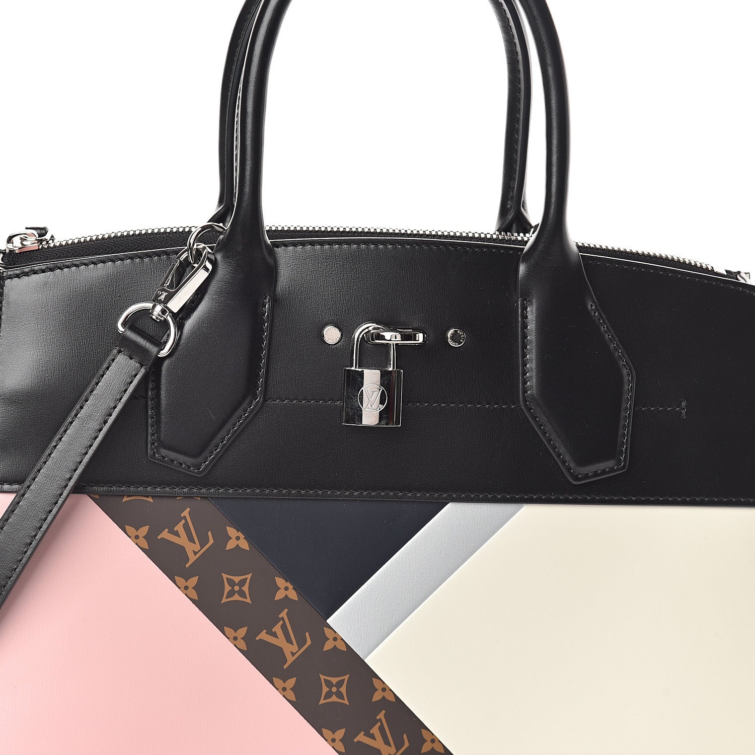 Louis Vuitton Calfskin Monogram Tape City Steamer MM Rose White Navy 6 of 8