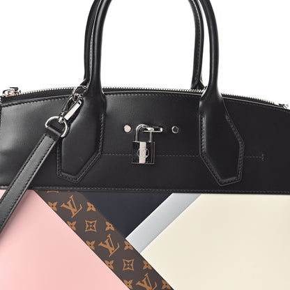 Louis Vuitton Calfskin Monogram Tape City Steamer MM Rose White Navy 6 of 8