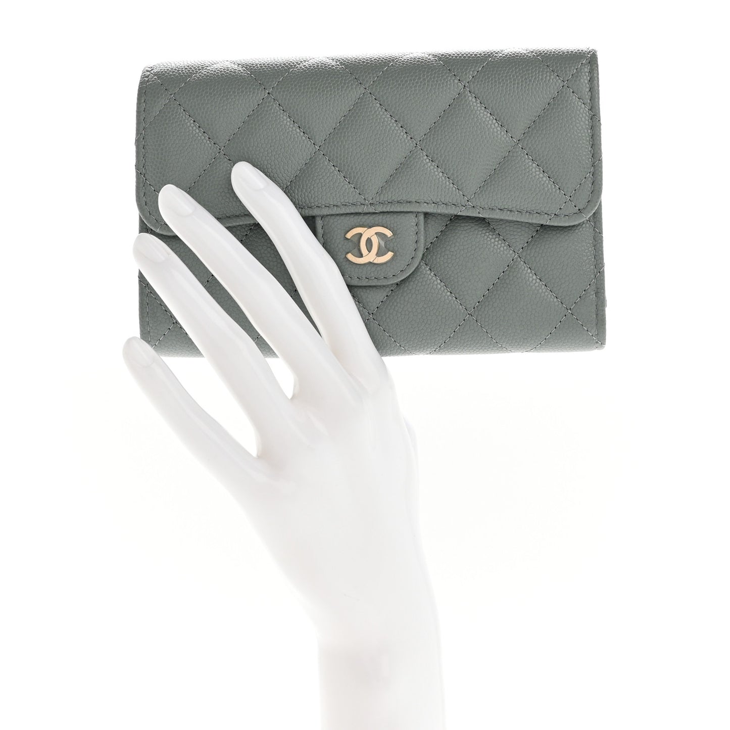 Caviar Quilted Medium Flap Wallet Light Green