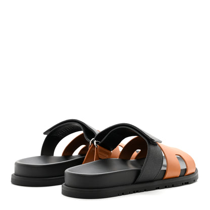 Hermes Heritage Calfskin Epsom Mens Chypre Sandals 39 Naturel H Black 4 of 8