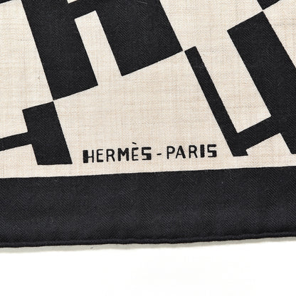 Hermes Cashmere Silk Op'H Shawl 140 Black Naturel 3 of 5