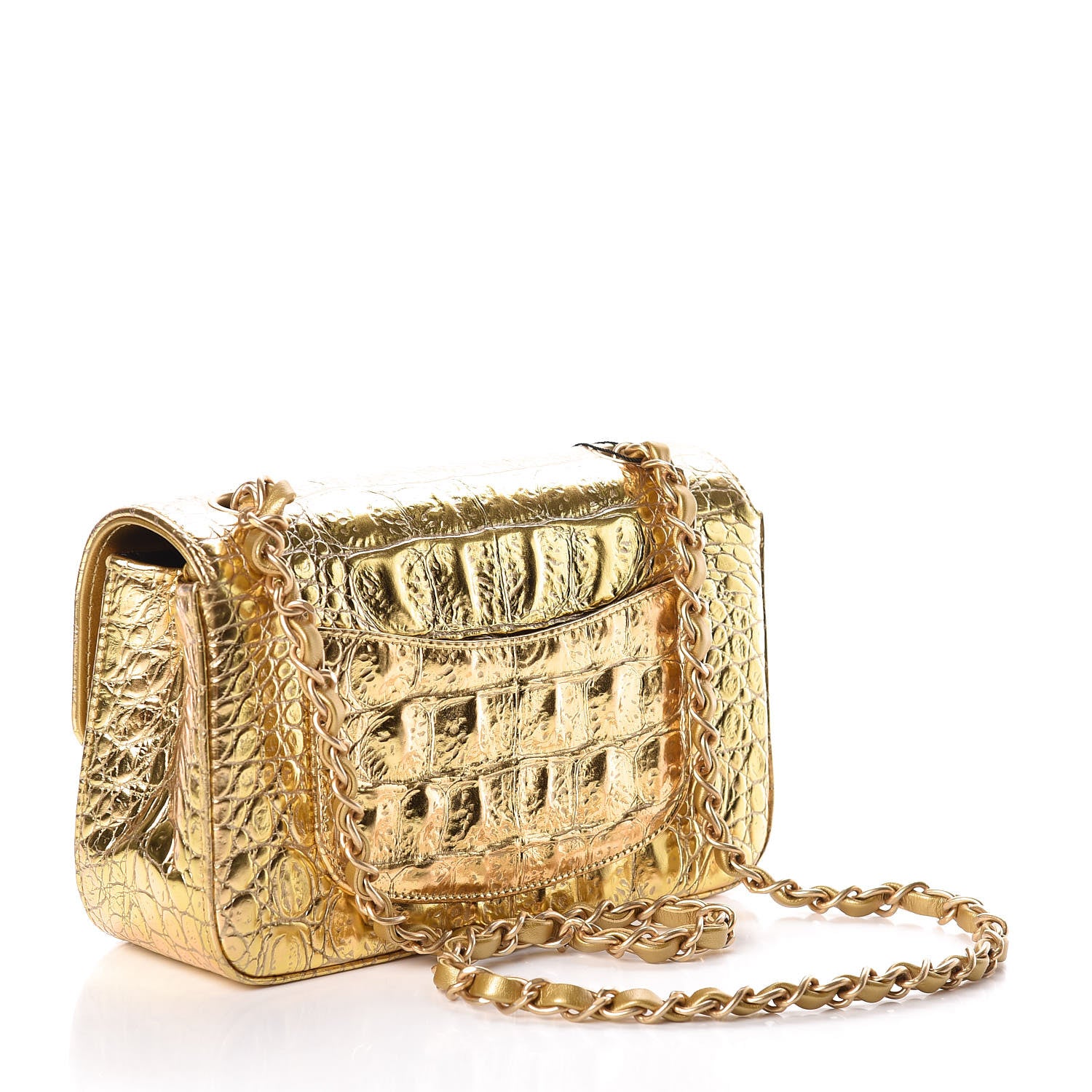Chanel Metallic Calfskin Crocodile Embossed Cocodile Rectangular Mini Flap Gold 3 of 10