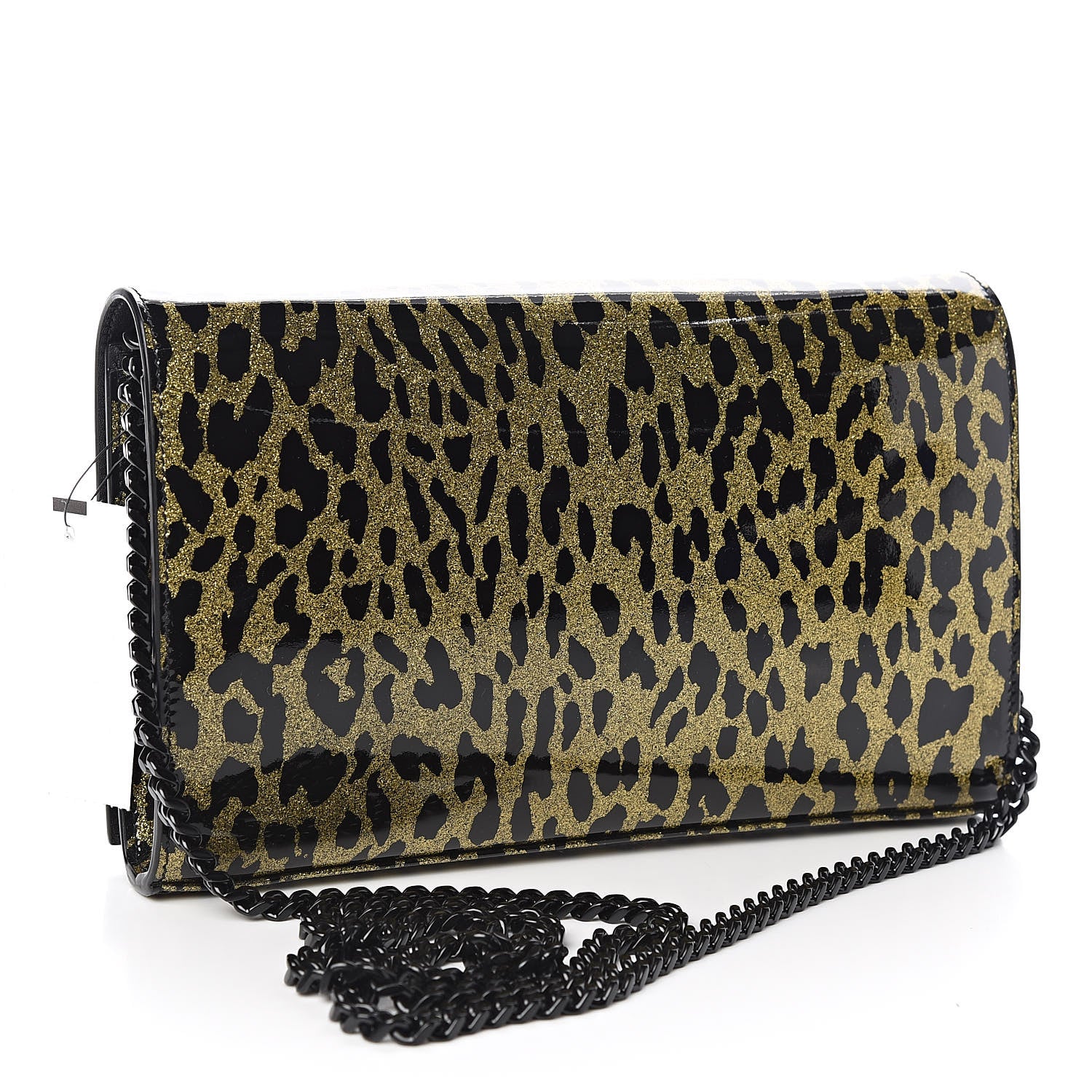 Saint Laurent Patent Glitter Leopard Print Monogram Chain Wallet Leopard Black Light Gold 3 of 9