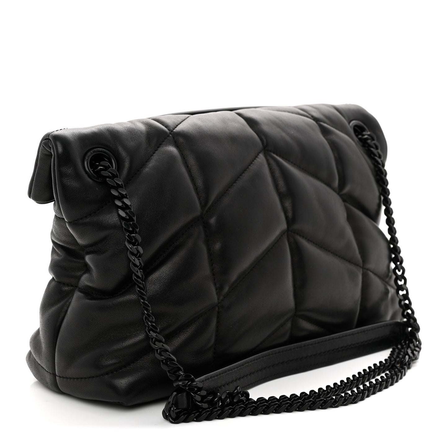 Lambskin Quilted Monogram Monochrome Small Loulou Puffer Chain Satchel Black