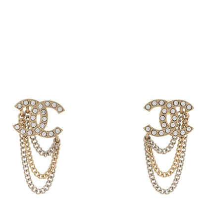 Chanel Crystal Chain CC Earrings Gold 1 of 5