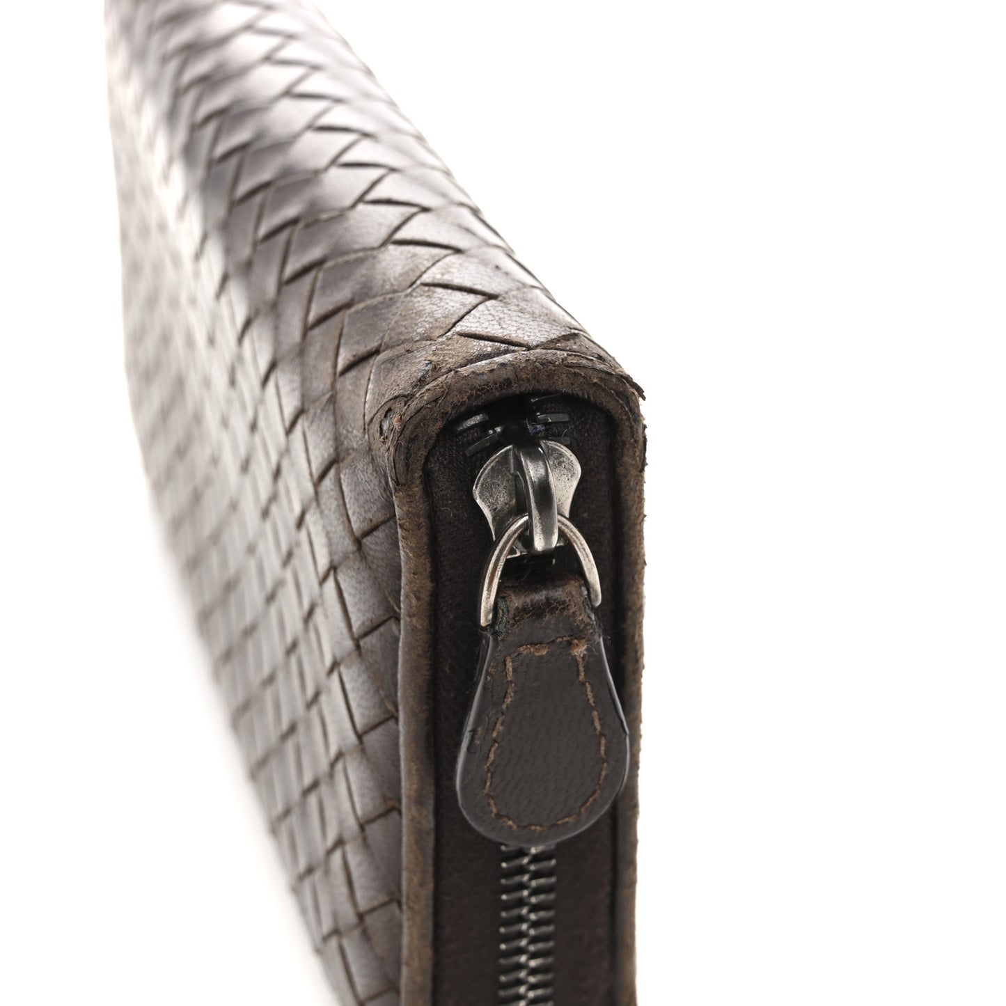Nappa Intrecciato Zip Around Wallet Ebano