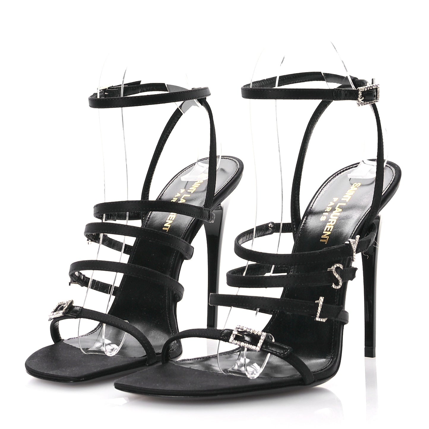 Crepe Satin Crystal Logo Jerry 110 Ankle Strap Sandals 38.5 Black