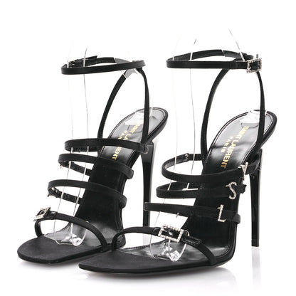 Saint Laurent Crepe Satin Crystal Logo Jerry 110 Ankle Strap Sandals 38.5 Black 4 of 8