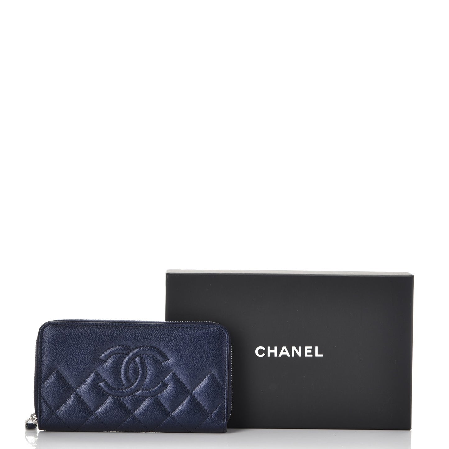 Metallic Caviar Quilted Medium Zip Around Wallet Blue