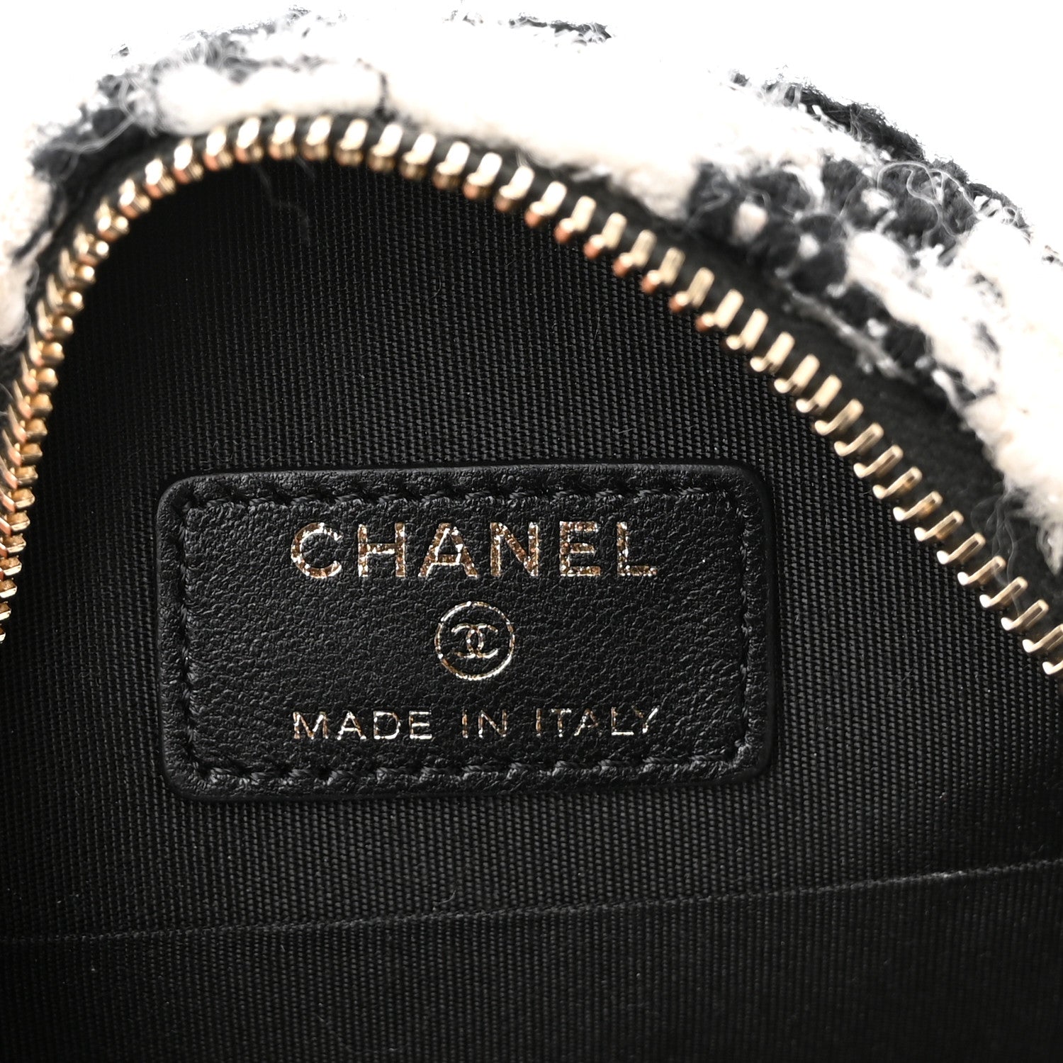 Chanel Wool Tweed Lambskin Quilted Chanel 19 Round Clutch With Chain and Coin Purse Black White 6 of 10