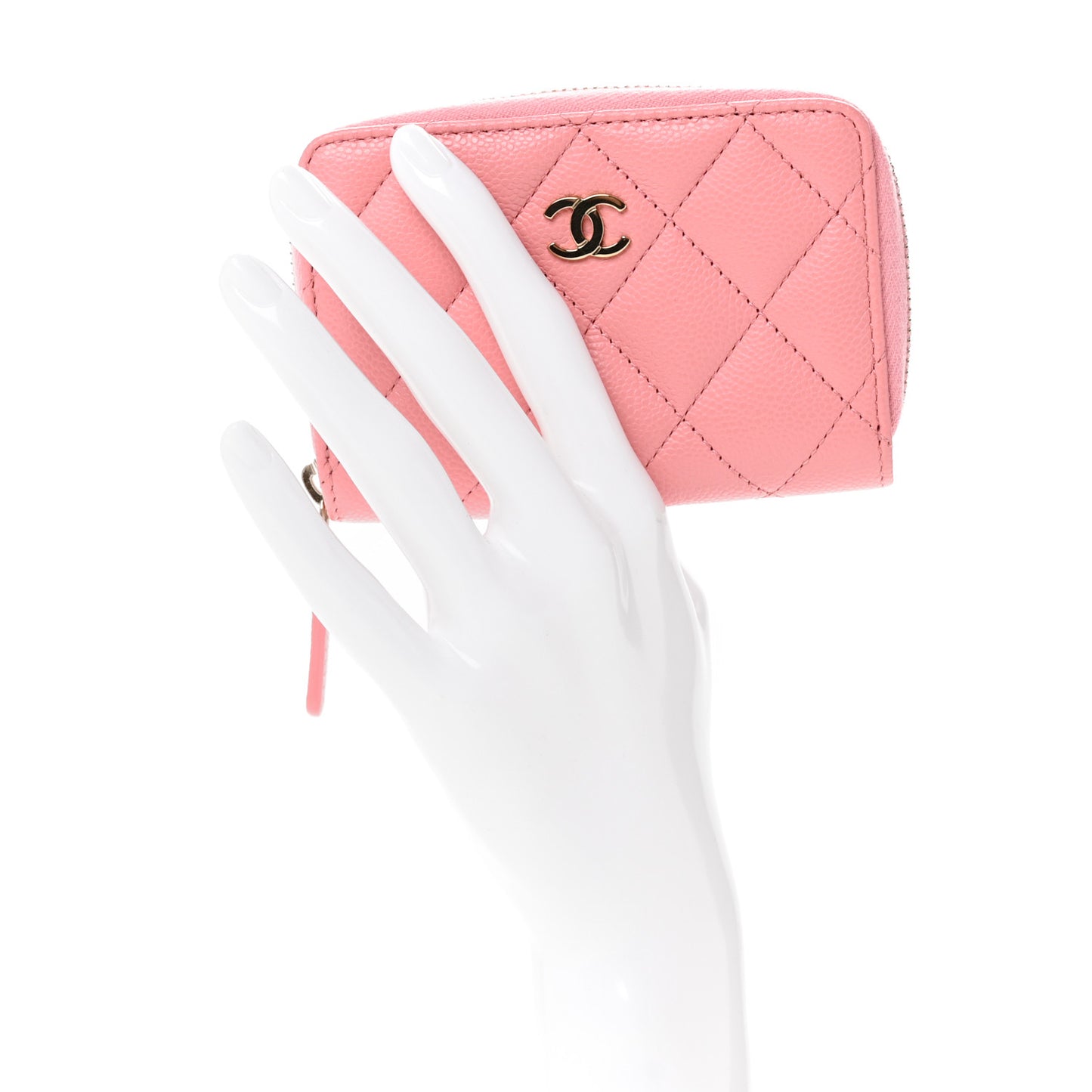 Caviar Quilted Zip Coin Purse Pink