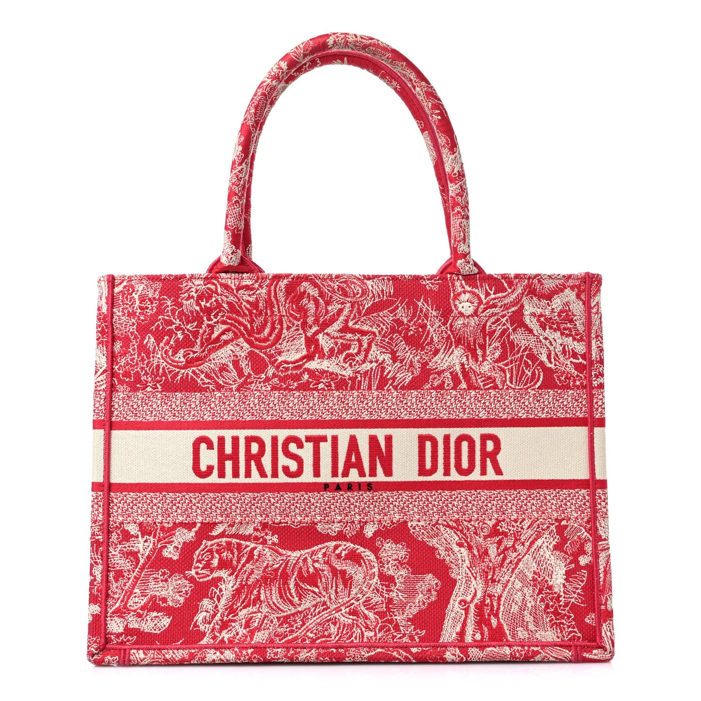 Canvas Embroidered Medium Dioriviera Toile De Jouy Book Tote Raspberry