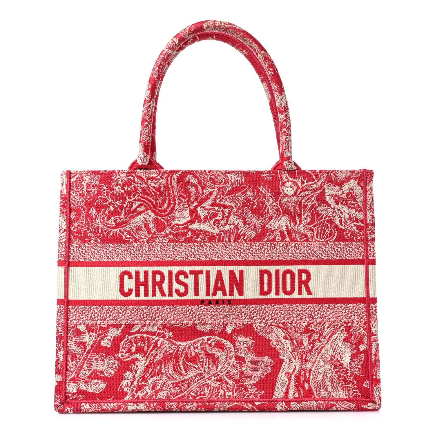 Christian Dior Canvas Embroidered Medium Dioriviera Toile De Jouy Book Tote Raspberry 1 of 12
