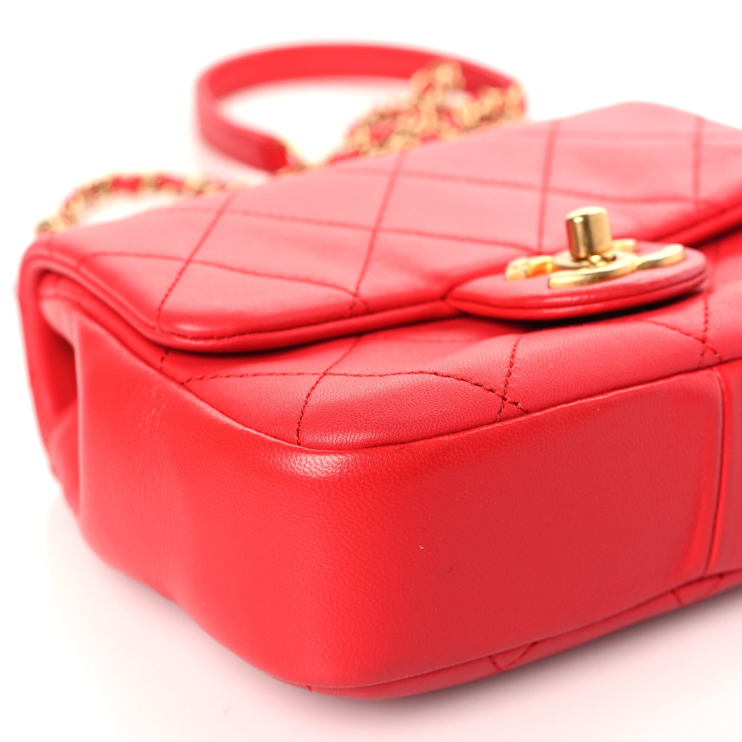 Lambskin Quilted Small Circular Handle Bag Brilliant Rouge