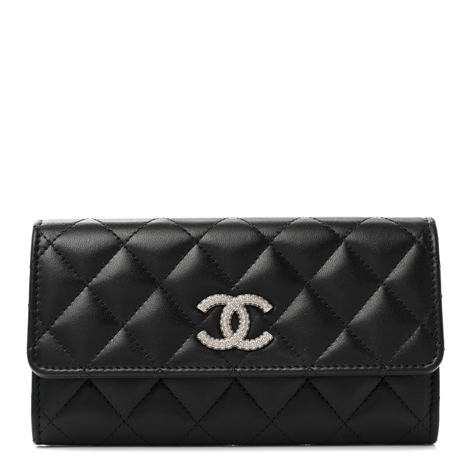 Chanel Lambskin Quilted Crystal CC Medium Flap Wallet Black 1 of 9