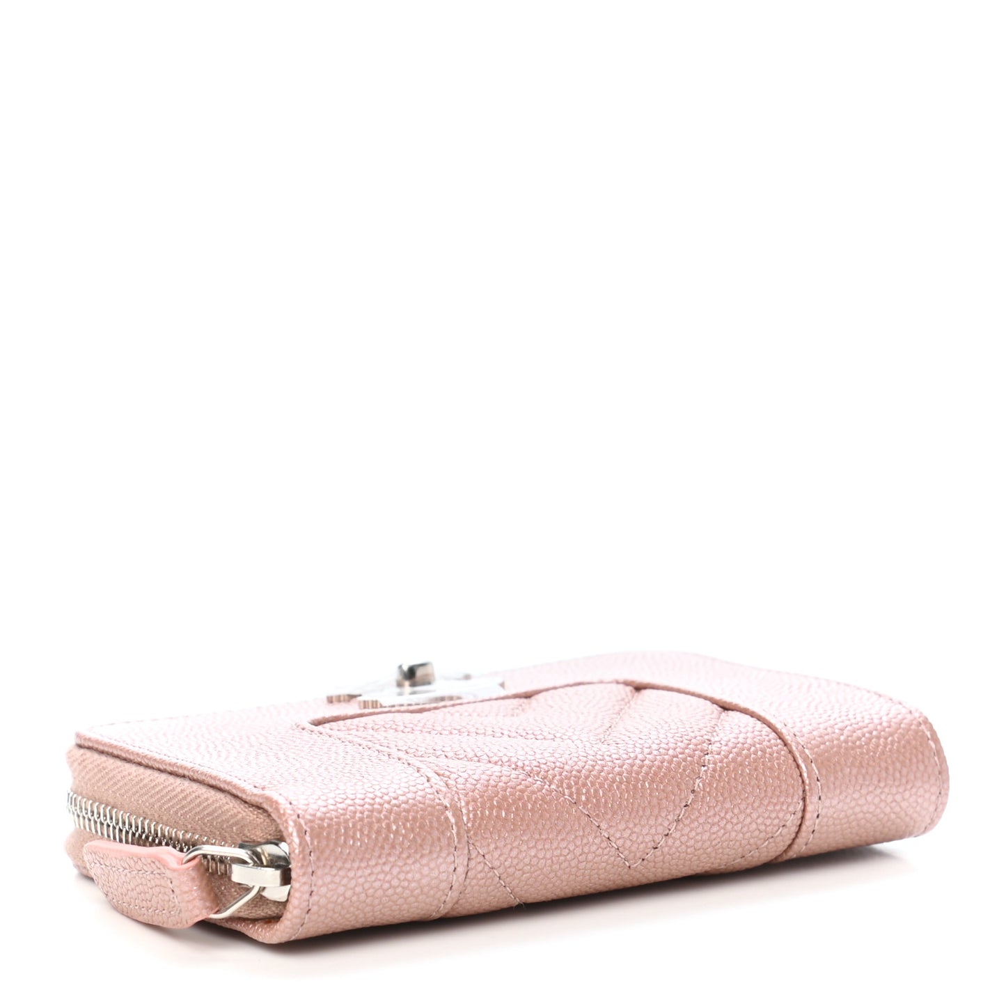 Metallic Caviar Chevron Quilted Vintage Mademoiselle Zip Coin Purse Pink