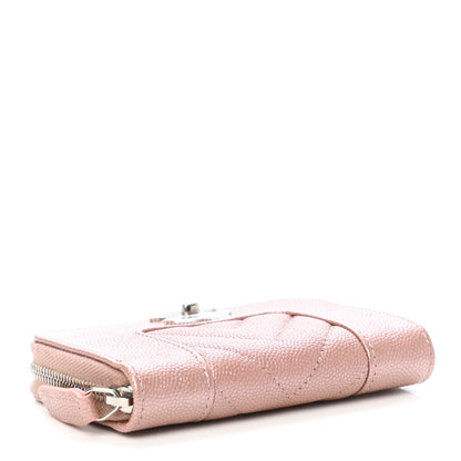 Chanel Metallic Caviar Chevron Quilted Vintage Mademoiselle Zip Coin Purse Pink 3 of 8