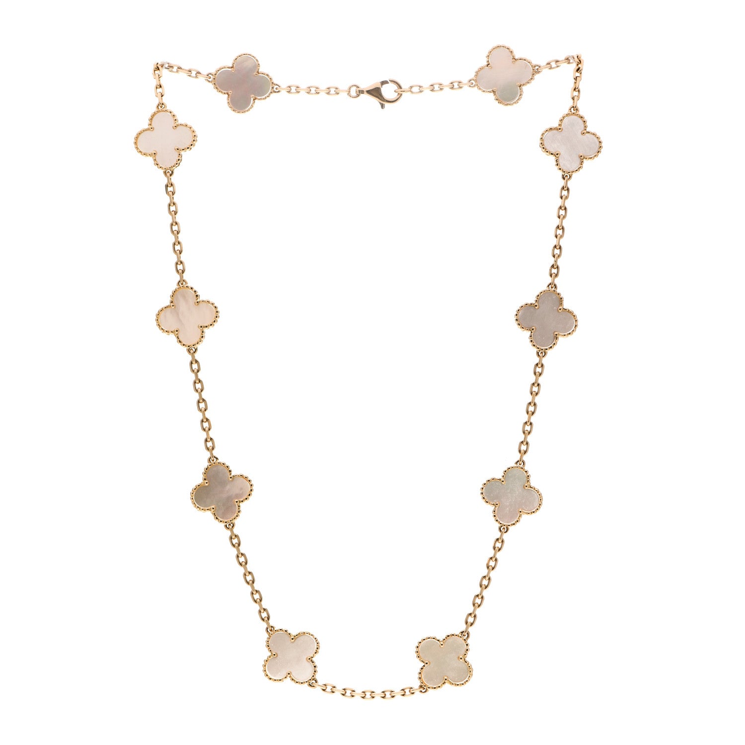 Van Cleef & Arpels 18K Yellow Gold Mother of Pearl 10 Motifs Vintage Alhambra Necklace 3 of 5