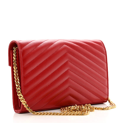 Saint Laurent Grain De Poudre Matelasse Chevron Monogram Chain Wallet 3 of 8