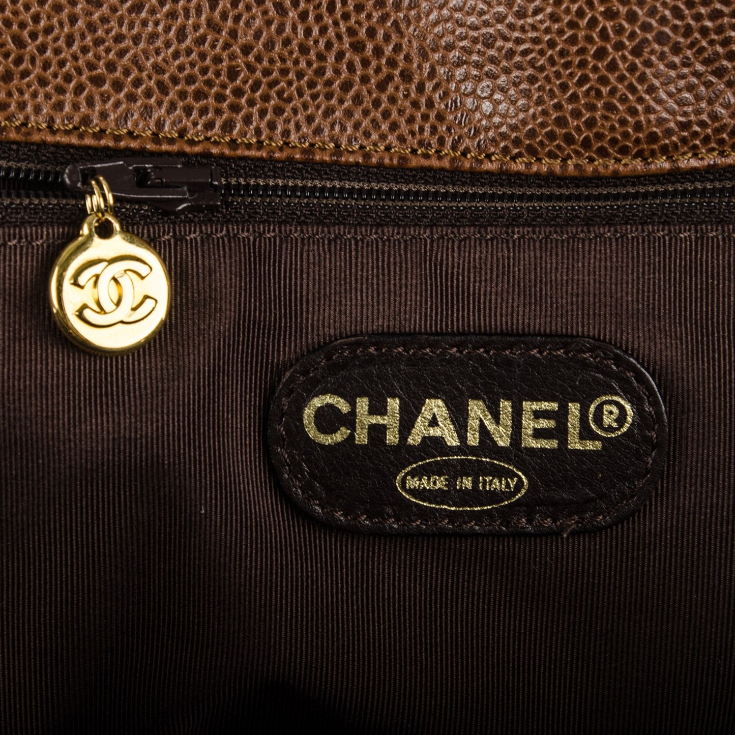 Caviar Large CC Shoulder Bag Brown