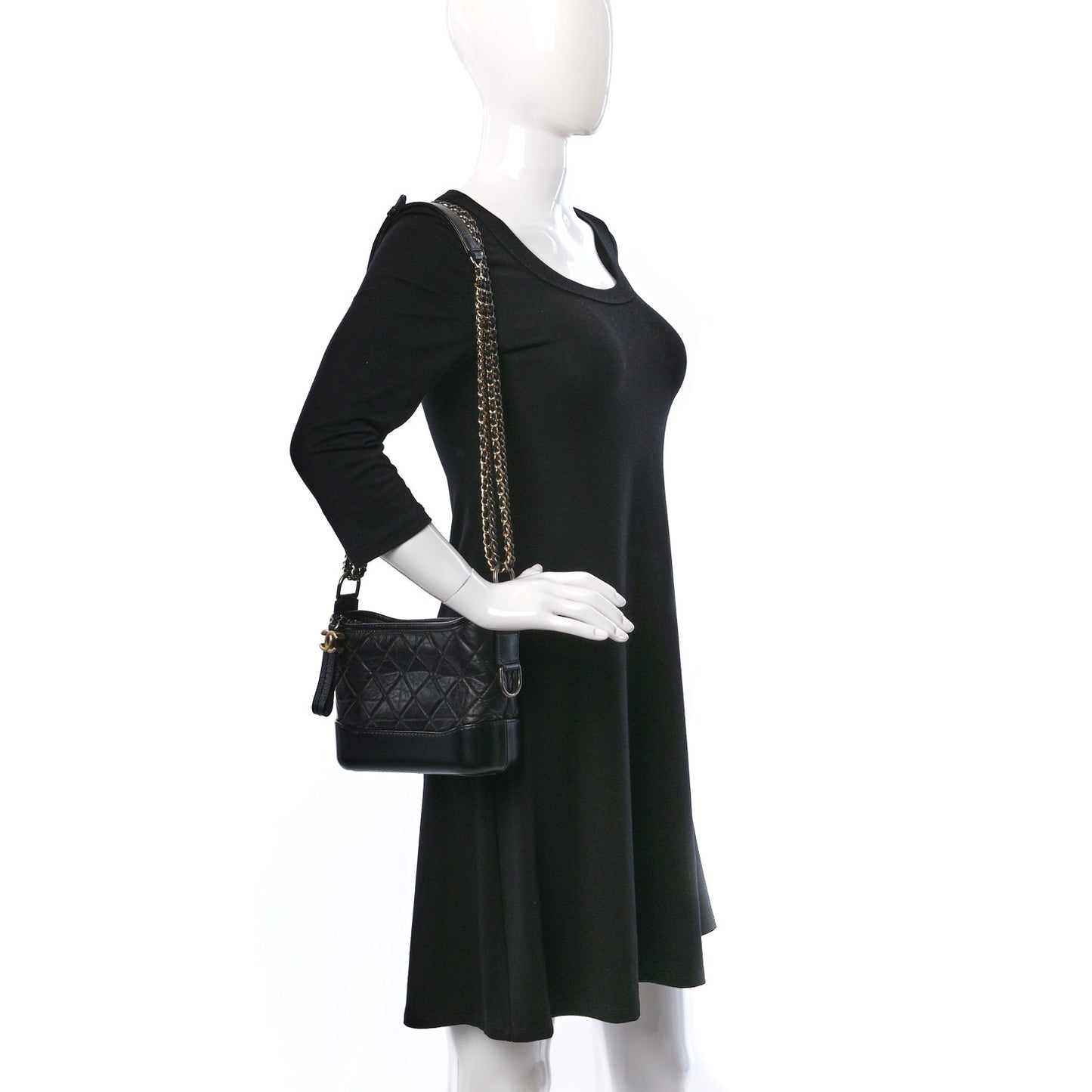 Aged Calfskin Quilted Small Gabrielle Hobo Black