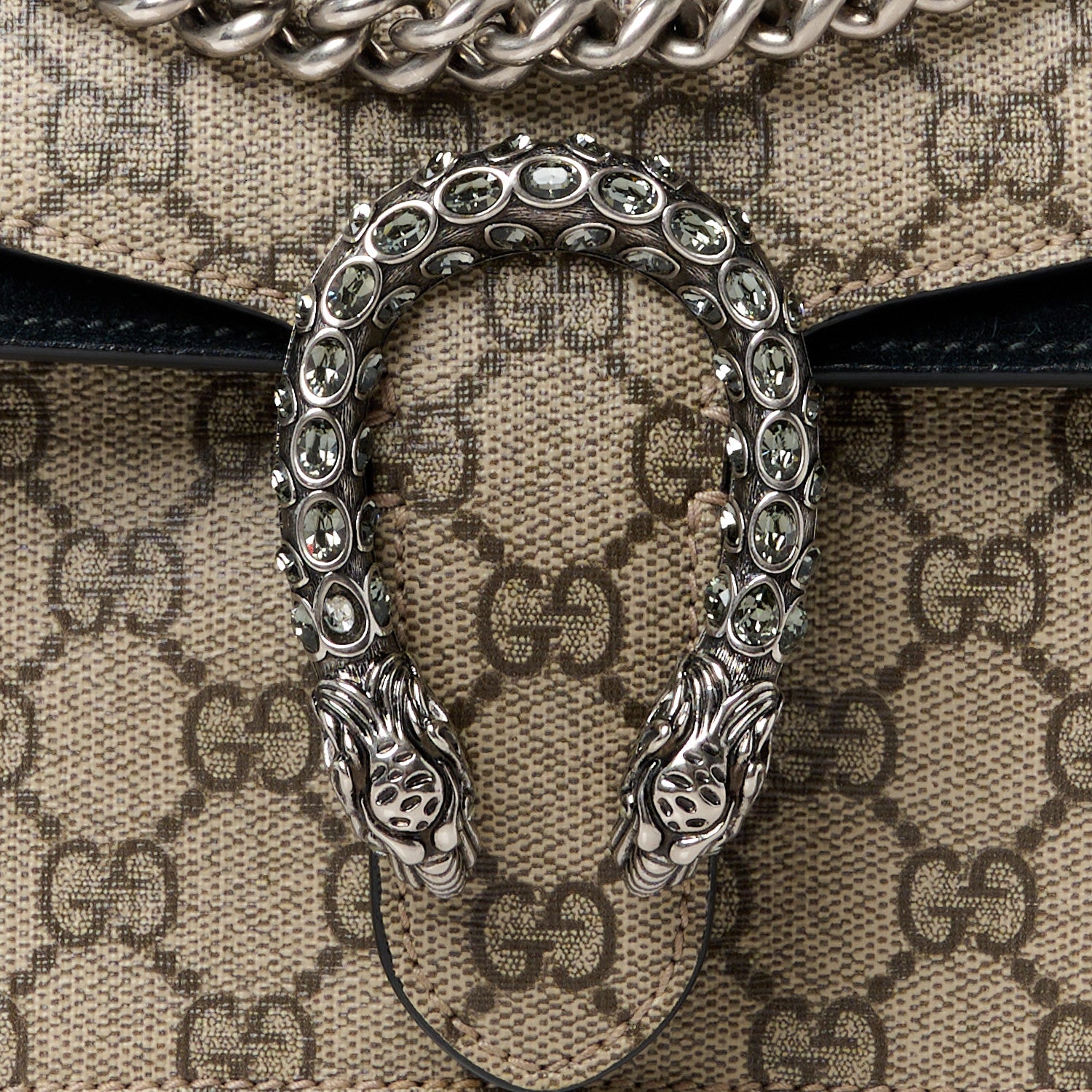 Gucci GG Supreme Monogram Suede Crystal Small Dionysus Shoulder Bag Beige Ebony Black 8 of 14