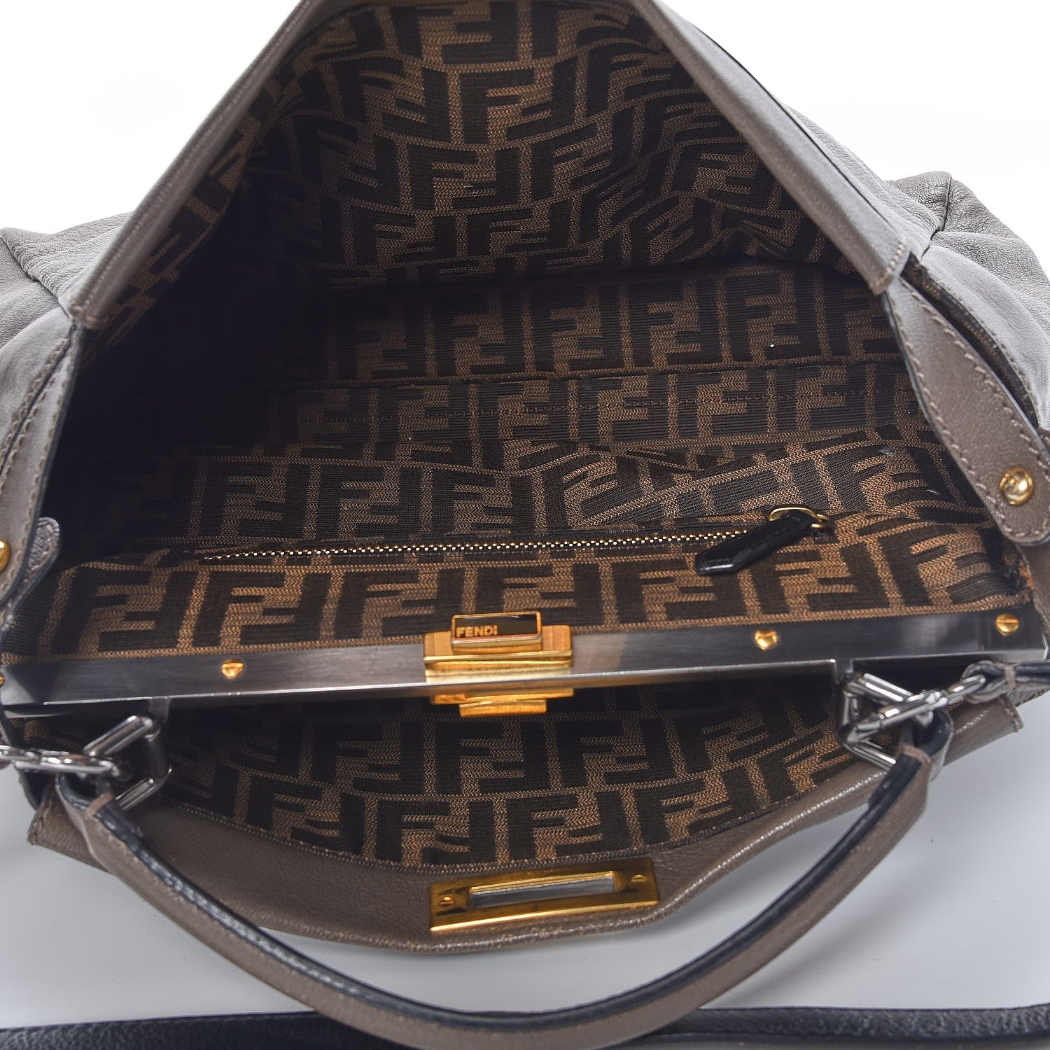 Fendi Goatskin Zucca Large Peekaboo Iconic Satchel Taupe Tobacco Moro 5 of 15