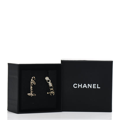 Chanel Metal Crystal Coco Script CC Climber Earrings Gold 5 of 5