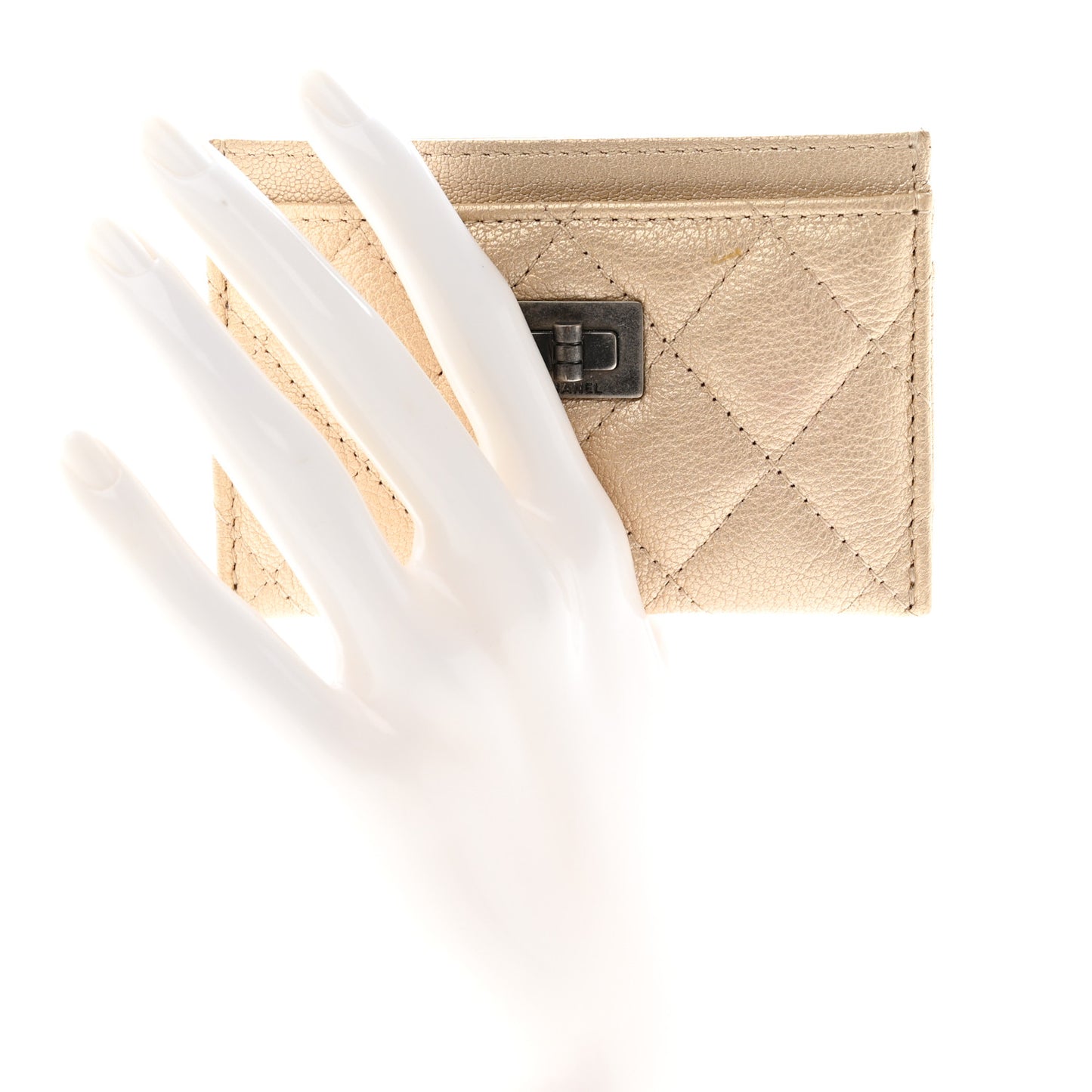 Metallic Grained Calfskin Quilted Reissue Card Holder Gold