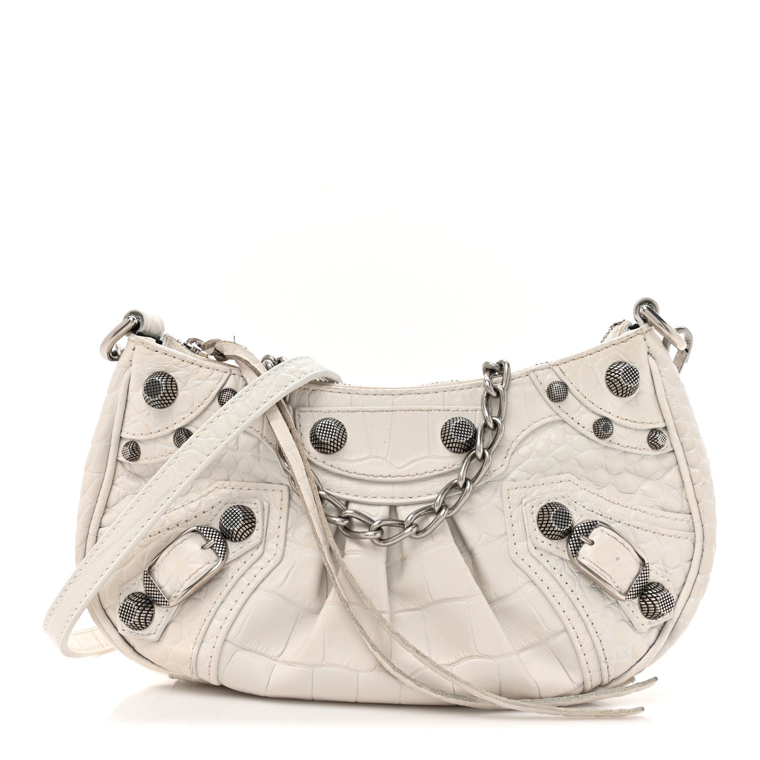 Balenciaga Extra Supple Calfskin Crocodile Embossed Le Cagole Mini Purse With Chain White 1 of 14
