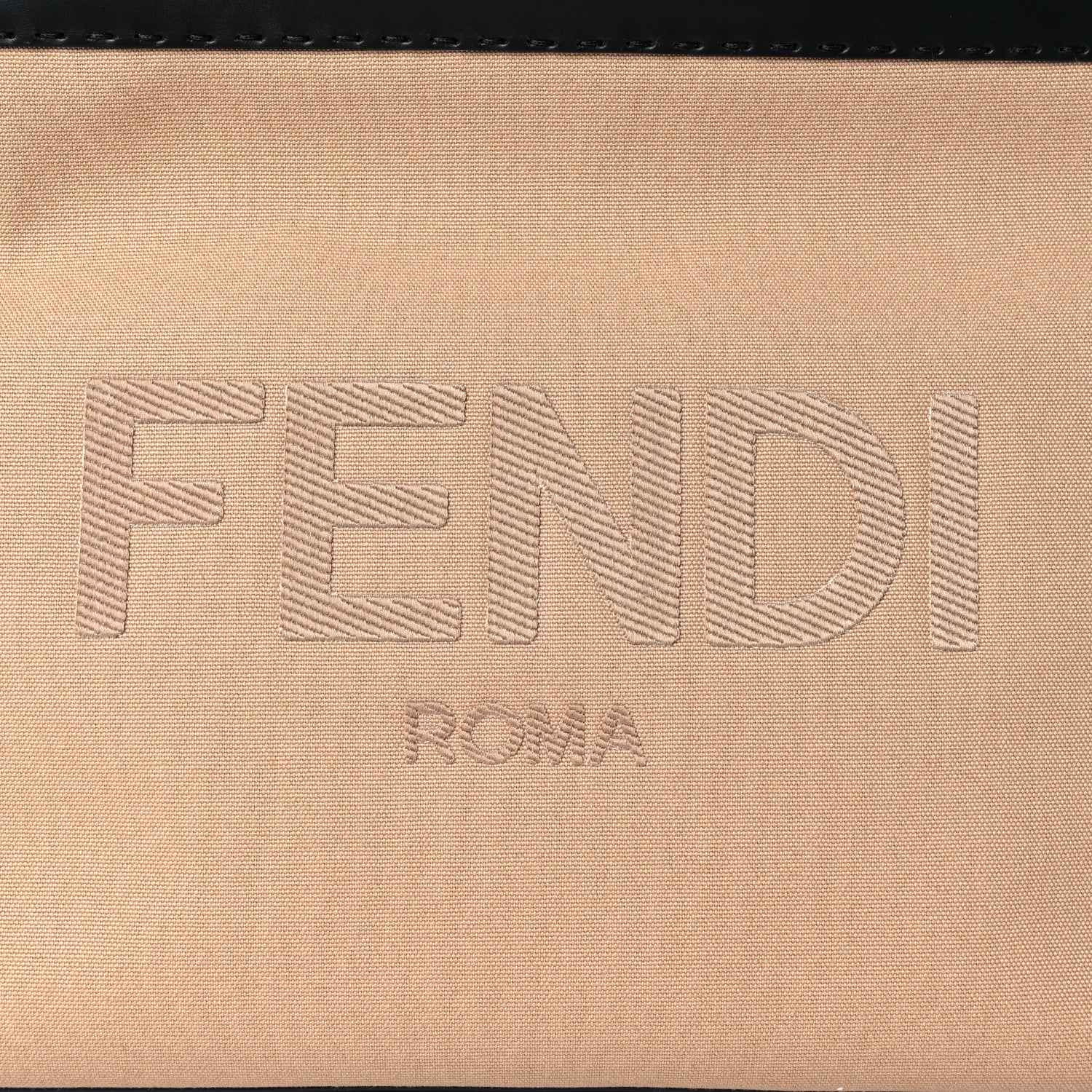 Fendi Canvas Vitello King Logo Embroidered East West Shopper Tote Sand Black 12 of 12