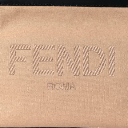 Fendi Canvas Vitello King Logo Embroidered East West Shopper Tote Sand Black 12 of 12