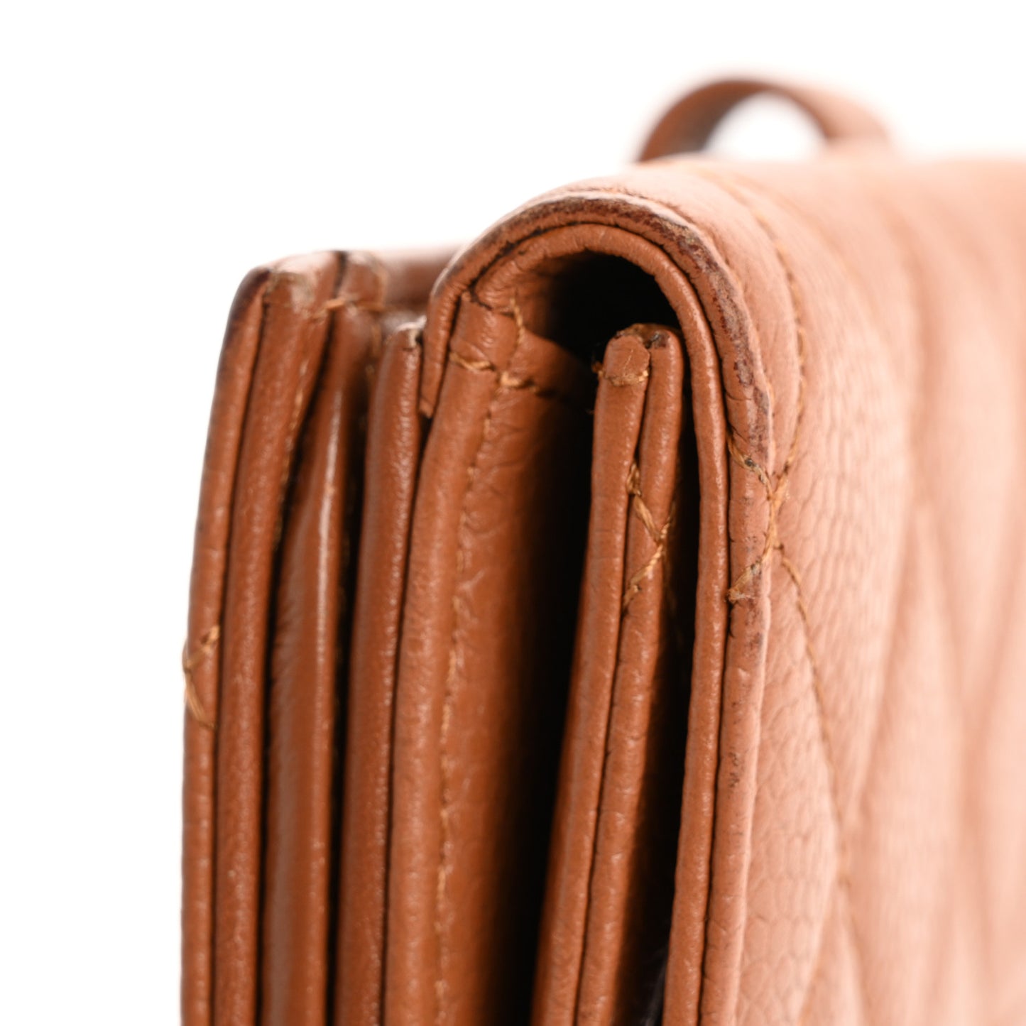 Caviar Quilted Long Flap Wallet Light Brown