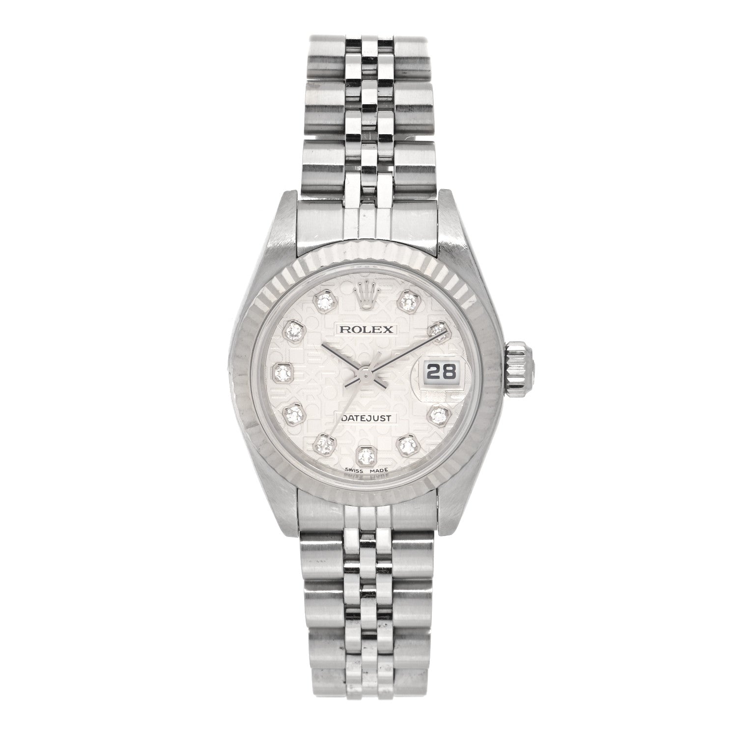 Rolex Stainless Steel 18K White Gold Diamond 26mm Oyster Perpetual Datejust Watch Silver Jubilee 79174 1 of 4