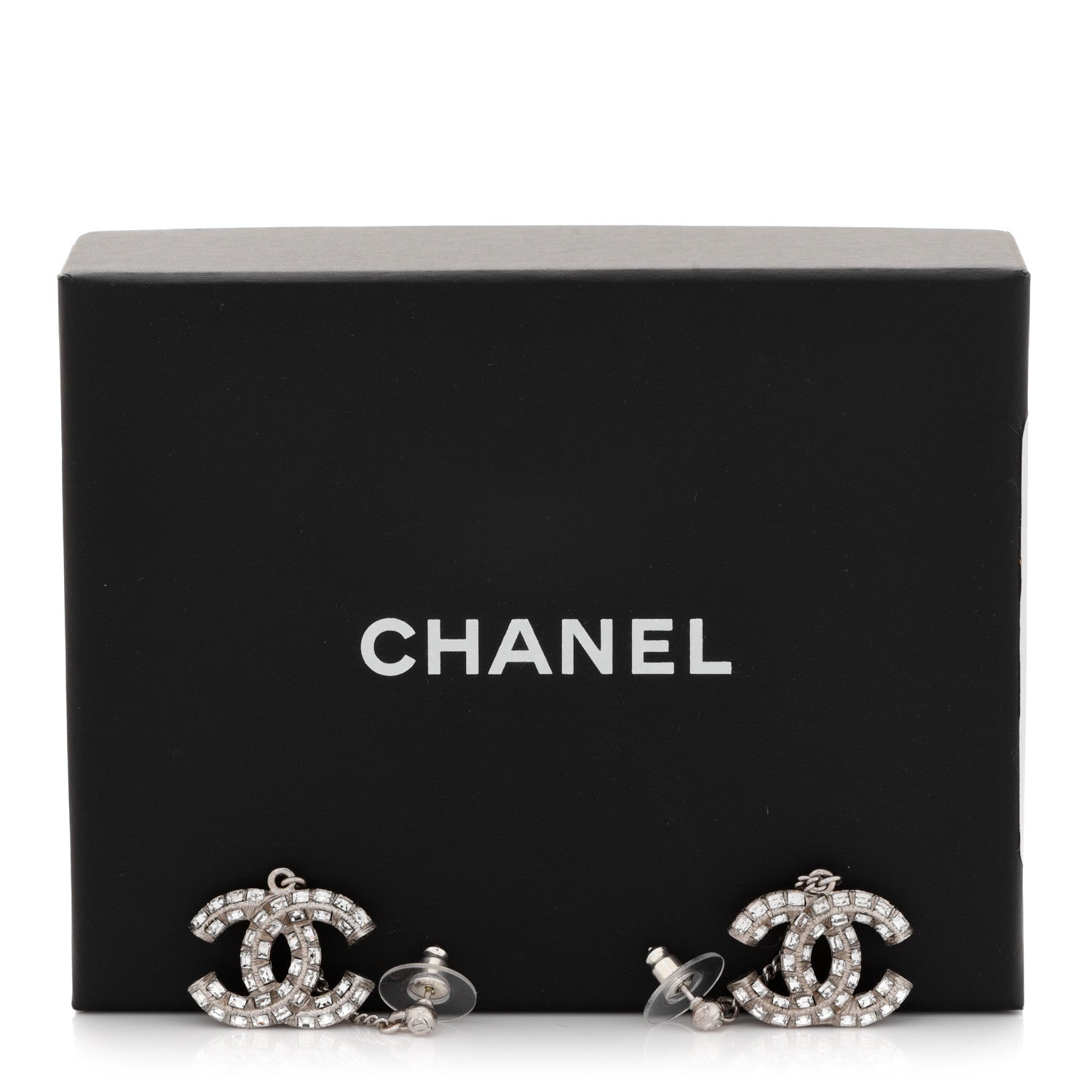 Chanel Baguette Crystal CC Drop Earrings Silver 5 of 5