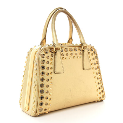 Prada Saffiano Studded Pyramid Bag Gold 3 of 10