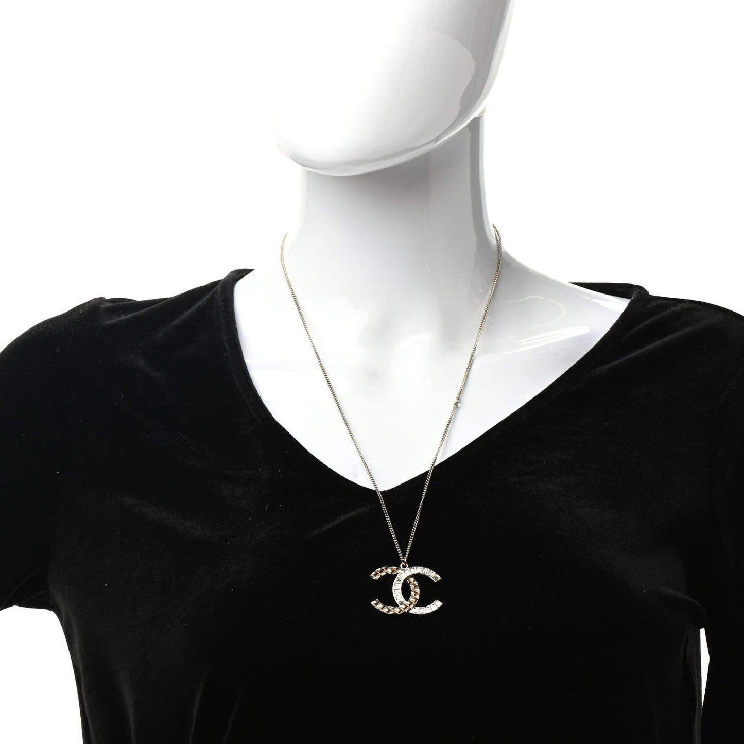 Baguette Crystal Quilted CC Pendant Necklace Gold
