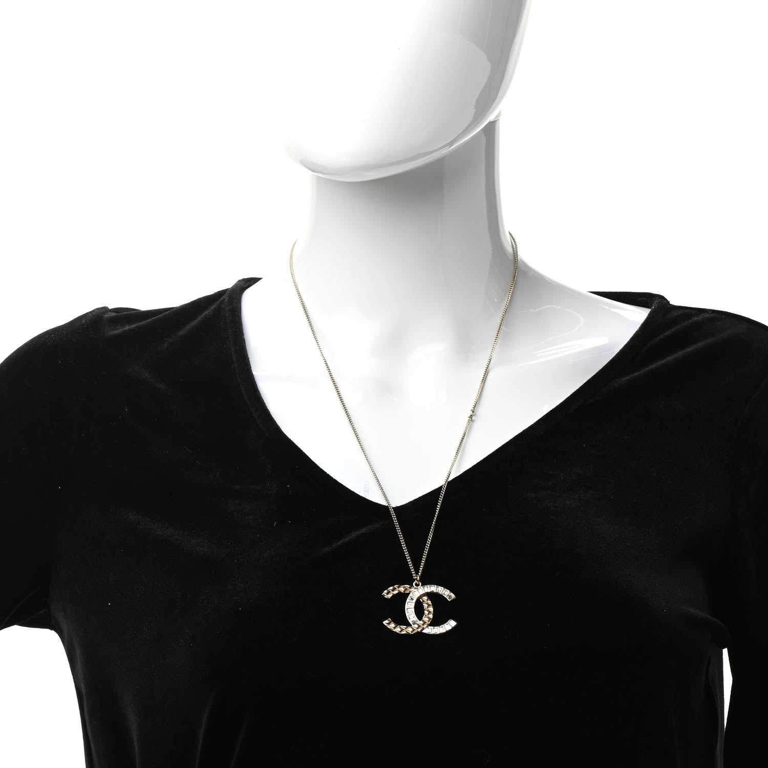 Chanel Baguette Crystal Quilted CC Pendant Necklace Gold 2 of 6