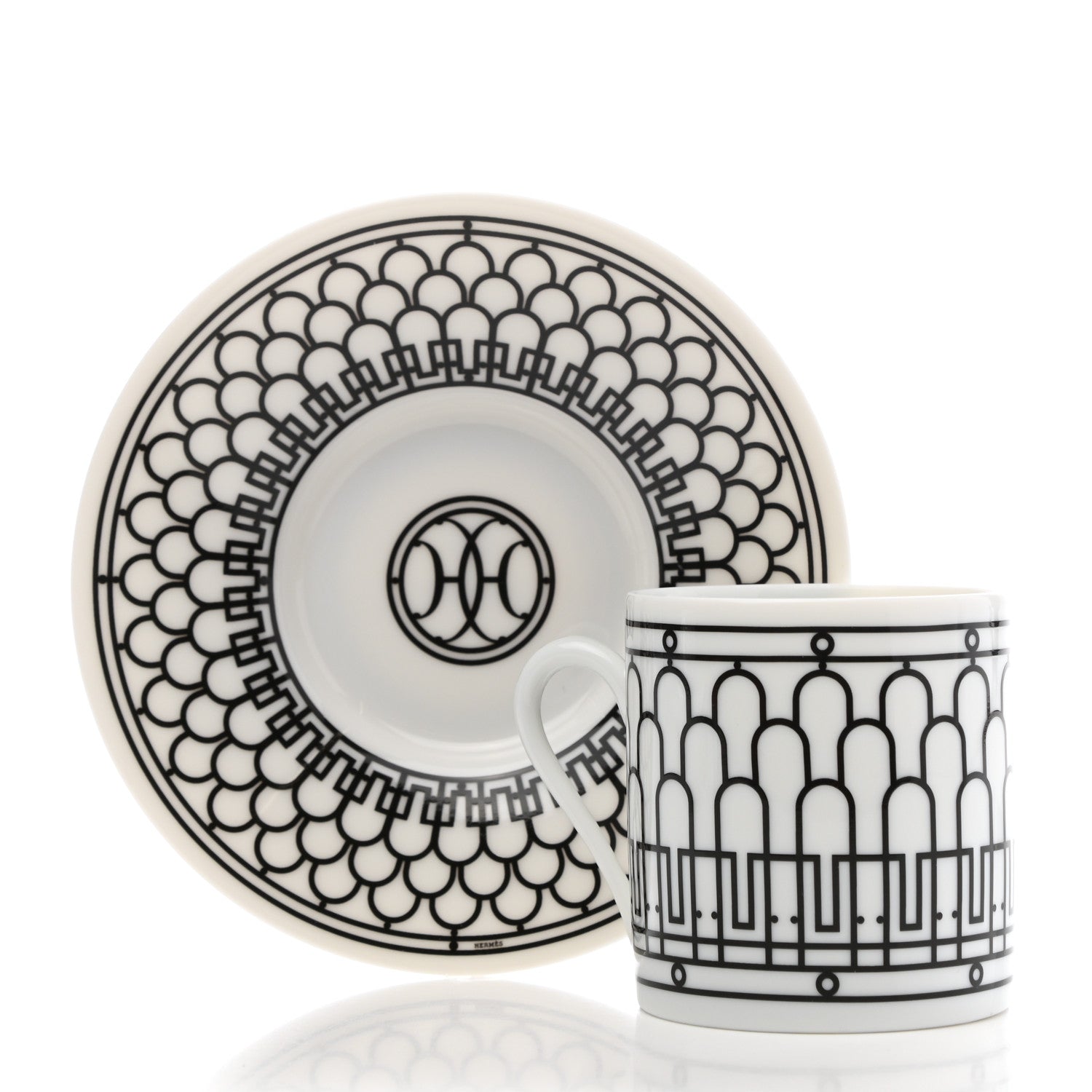 Hermes Porcelain H Deco Coffee Cup And Saucer Set Of 2 Black 6 of 14