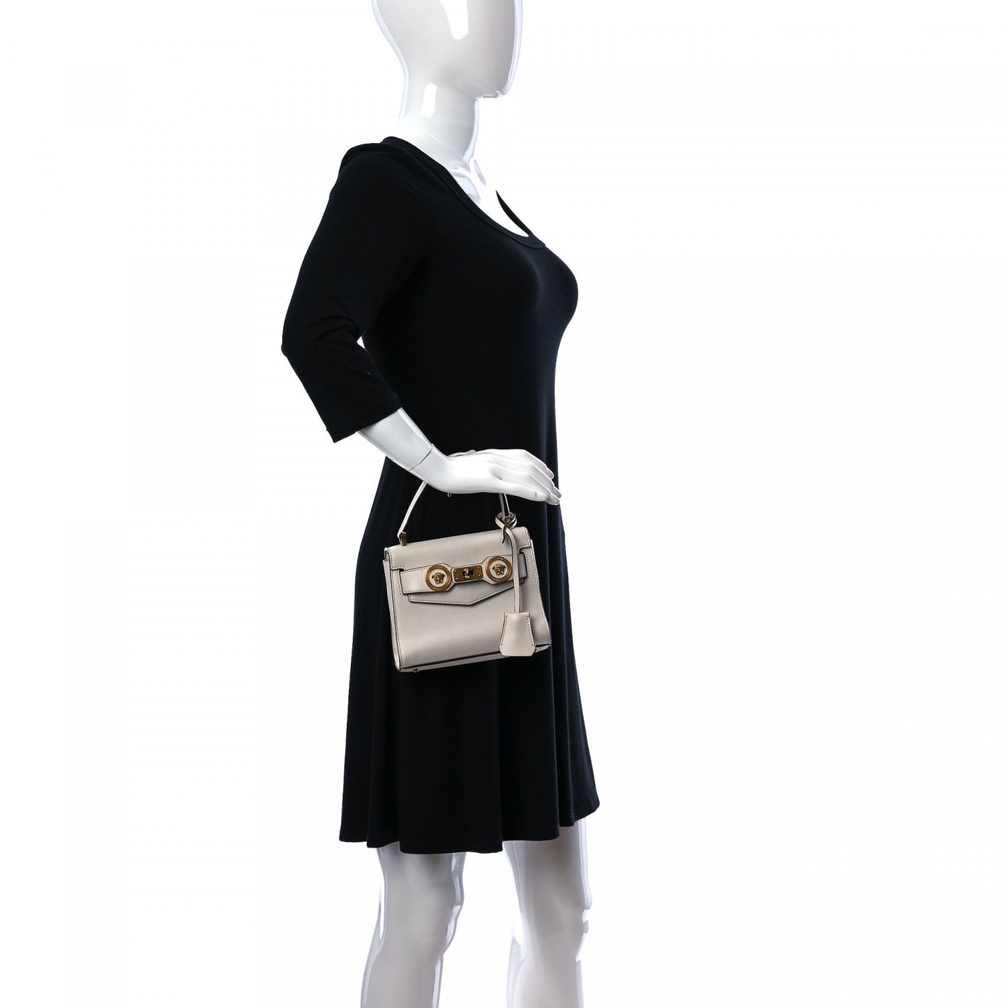 Calfskin Medusa Lock Top Handle Crossbody Bag White