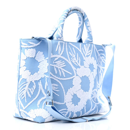 Prada Nylon Embroidered Drill Shopping Tote Bag Sky Blue White 3 of 8
