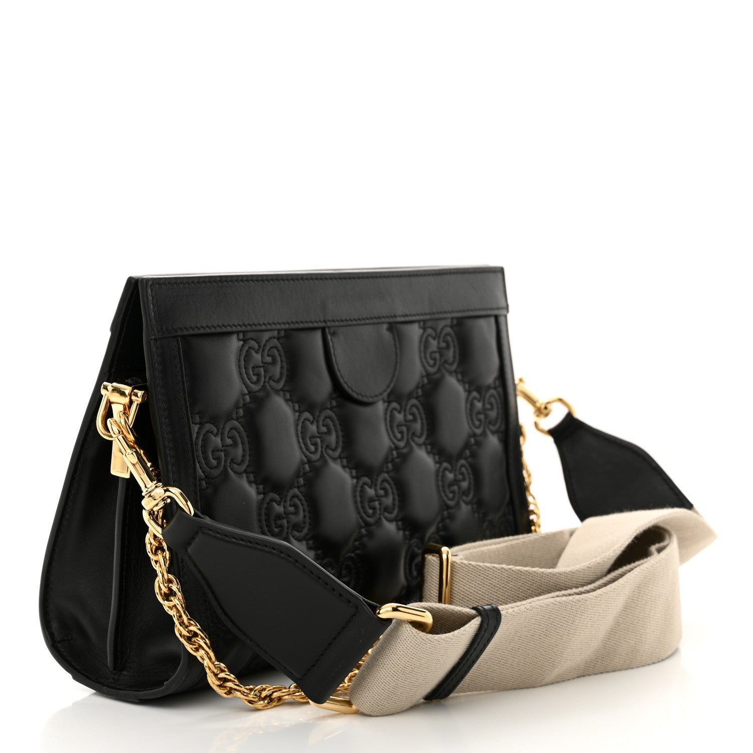 Gucci Calfskin GG Matelasse Small Slim Chain Shoulder Bag Black Natural 3 of 11
