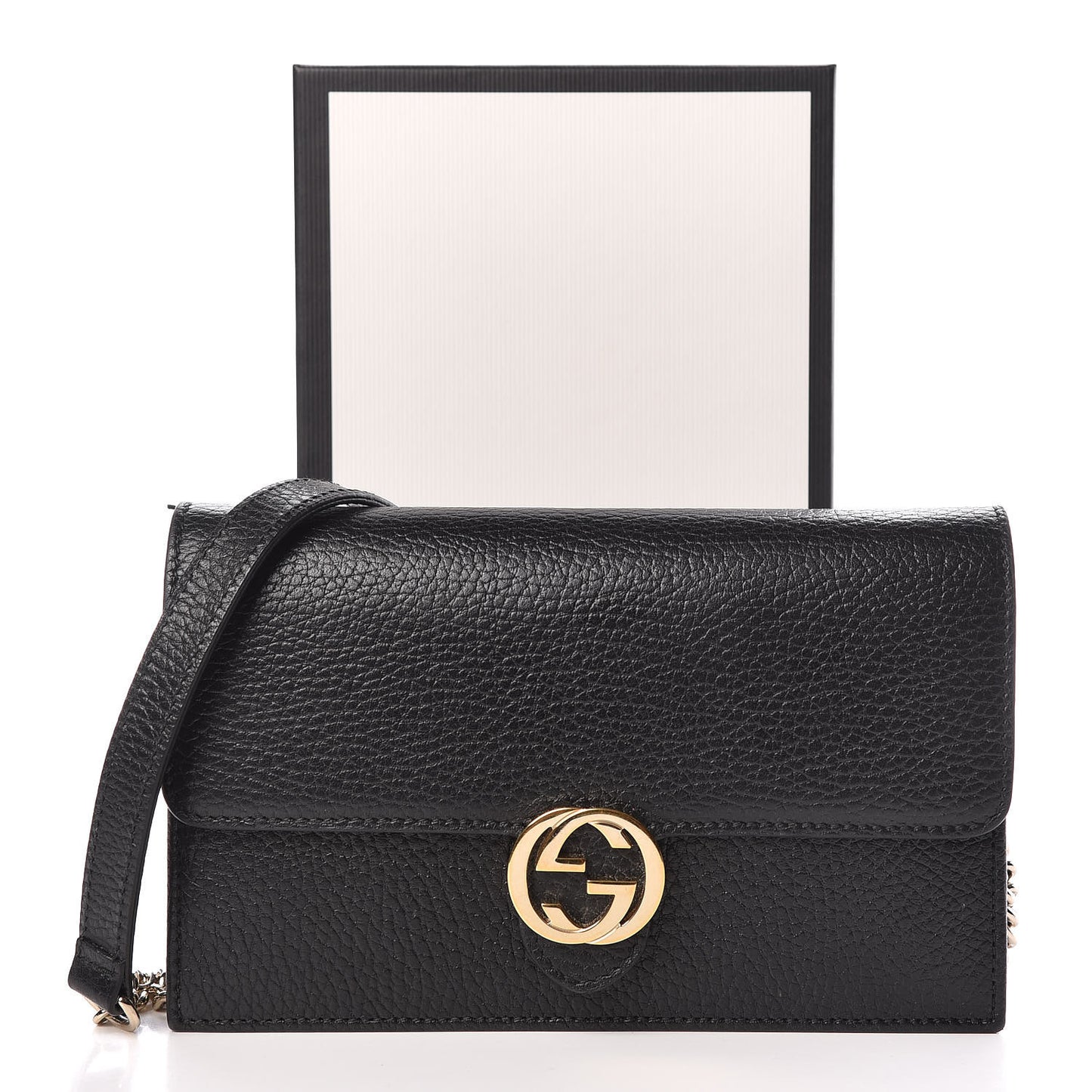 Dollar Calfskin Interlocking G Chain Wallet Black