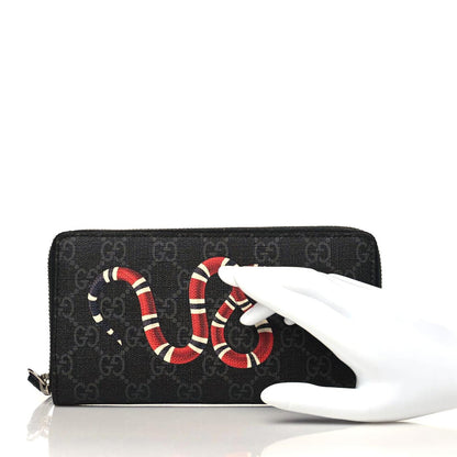Gucci GG Supreme Monogram Kingsnake Zip Around Wallet Black Grey 2 of 8