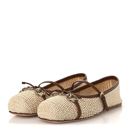 Gucci Raffia Nappa Horsebit Ballerina Flats 38.5 Natural Sundial 4 of 11