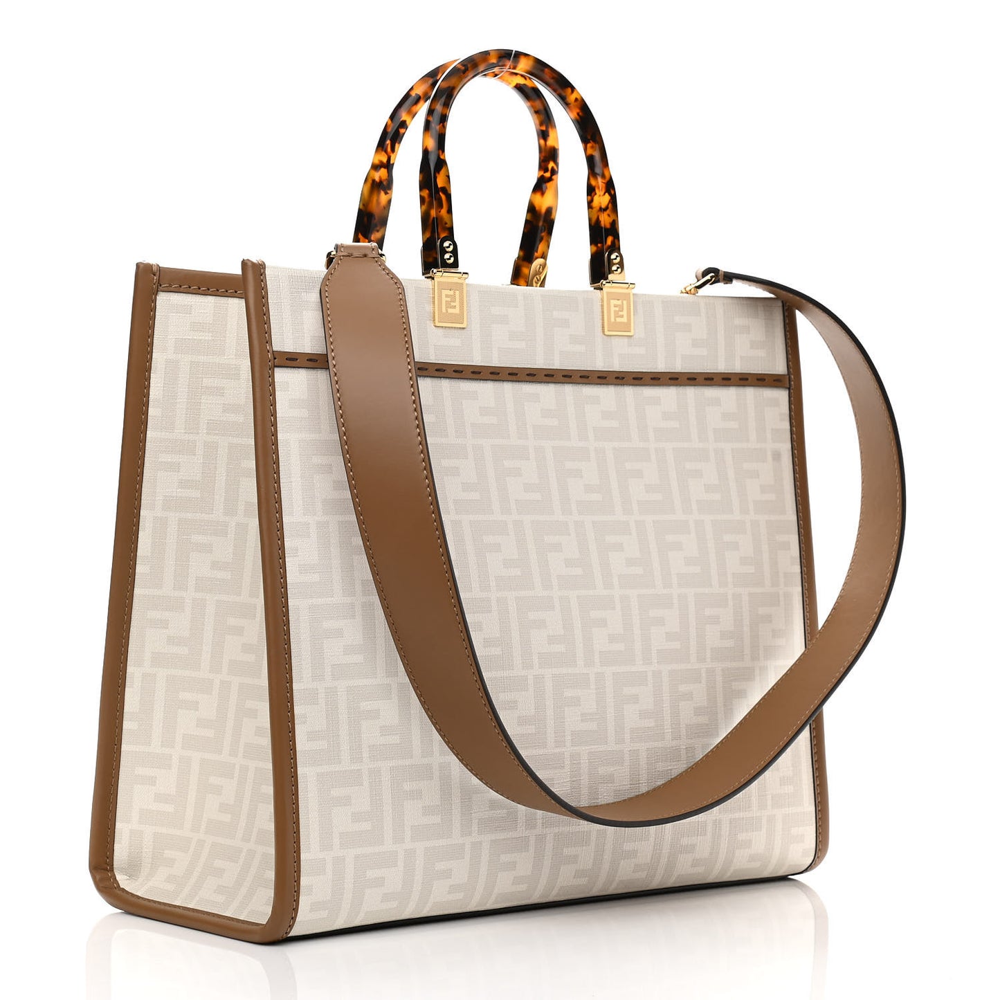 Glazed Fabric Plexiglass FF Logo Bikini Girls Medium Fendi Sunshine Shopper Tote Bianco Perla Multicolor Miele Scuro